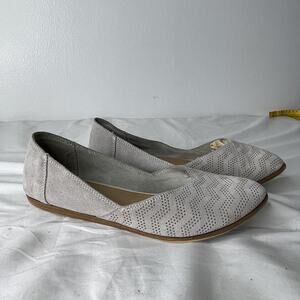 TOMS Shoes Womens Size 8 Suede Perforated Flats Comfort Casual Zigzag Pattern